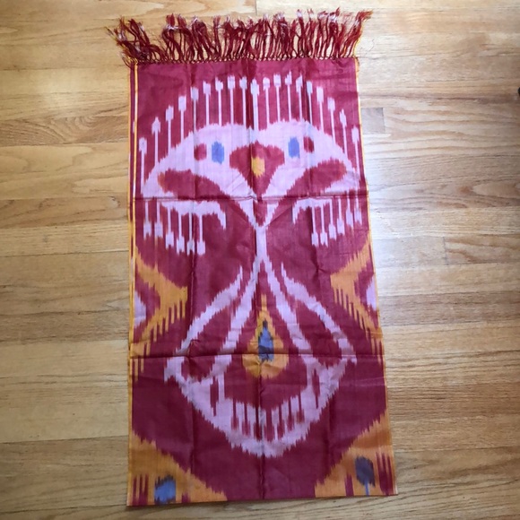 Uzbek Ikat Boho Scarf Red - Picture 3 of 6